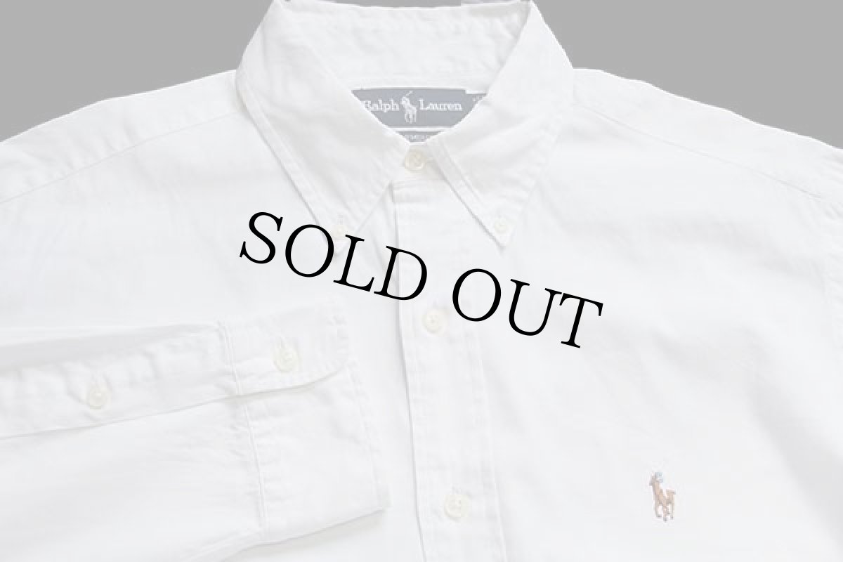 画像3: 90s ラルフローレン ワンポイント ボタンダウン ピンポイント オックスフォード コットンシャツ 白 15.5 (3)