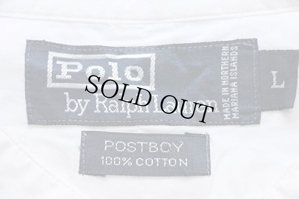 画像4: 90s ポロ ラルフローレン ワンポイント バンドカラー コットンシャツ 白 L (4)