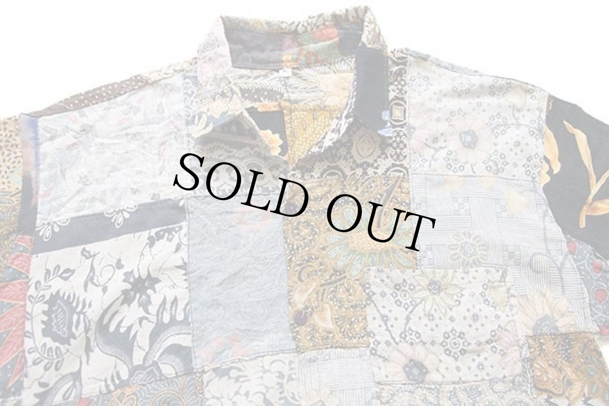 画像3: UNKNOWN フラワー柄×総柄 パッチワーク 半袖 コットン×レーヨンシャツ XL (3)