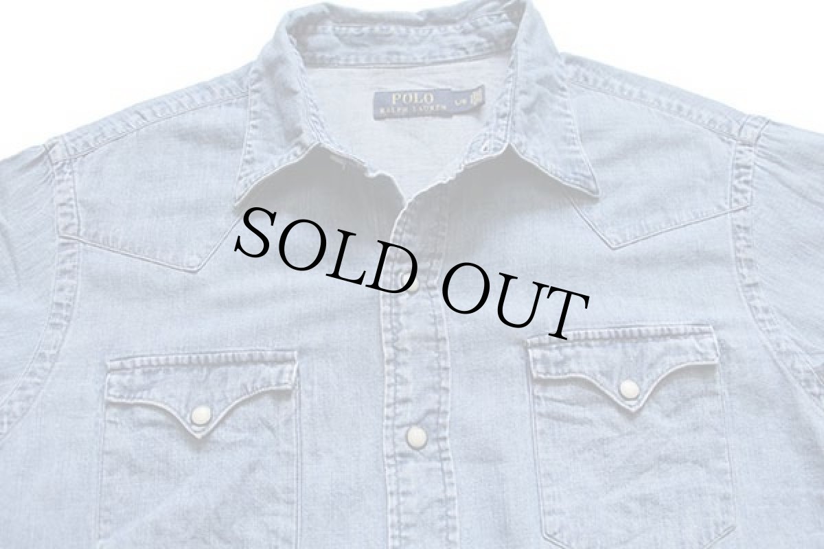 画像3: ポロ ラルフローレン ビンテージ加工 デニム ウエスタンシャツ L (3)