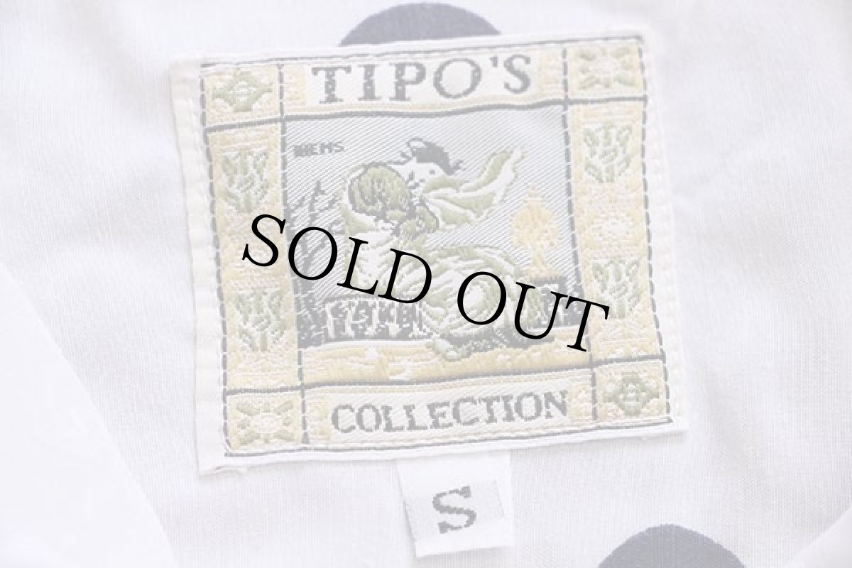 画像4: 80s TIPO'S COLLECTION ドット柄 半袖 レーヨンシャツ 白×紺 (4)