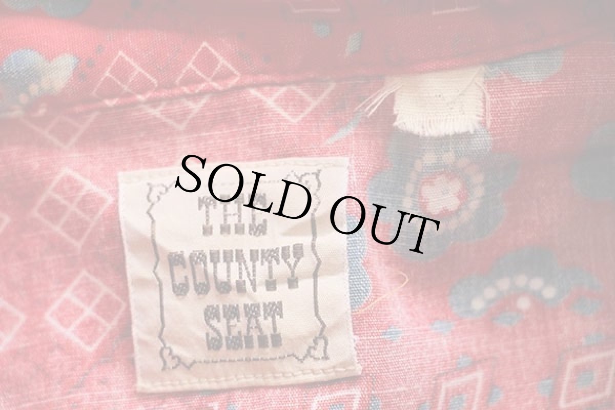 画像4: 70s THE COUNTY SEAT バンダナ パッチワーク柄 ウエスタンシャツ 赤 M (4)