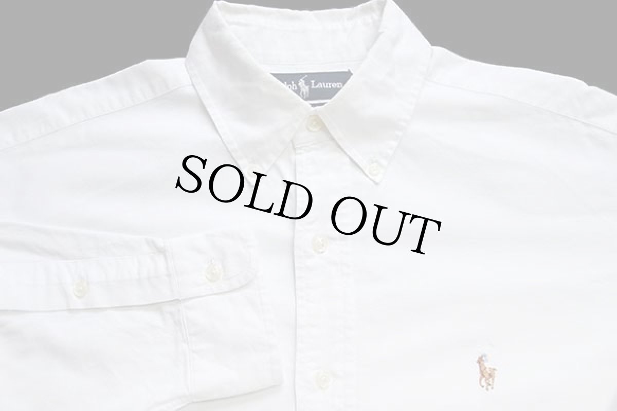 画像3: 90s ラルフローレン ワンポイント ボタンダウン オックスフォード コットンシャツ 白 15.5 (3)