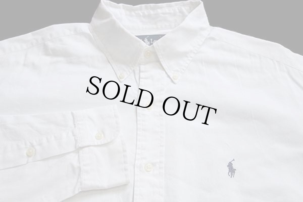 画像3: 90s ラルフローレン ワンポイント ボタンダウン コットンシャツ 白 (3)