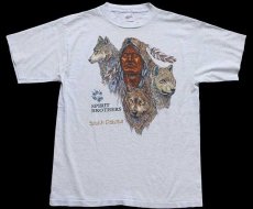 画像2: 90s USA製 SPIRIT BROTHERS south Dakota ネイティブ インディアン ウルフ コットンTシャツ 杢ライトブルー L (2)