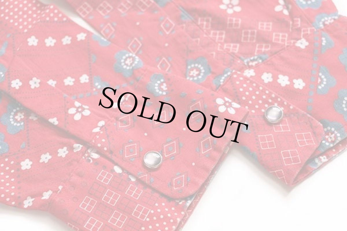 画像6: 70s THE COUNTY SEAT バンダナ パッチワーク柄 ウエスタンシャツ 赤 M (6)