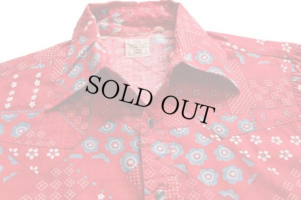 画像3: 70s THE COUNTY SEAT バンダナ パッチワーク柄 ウエスタンシャツ 赤 M (3)