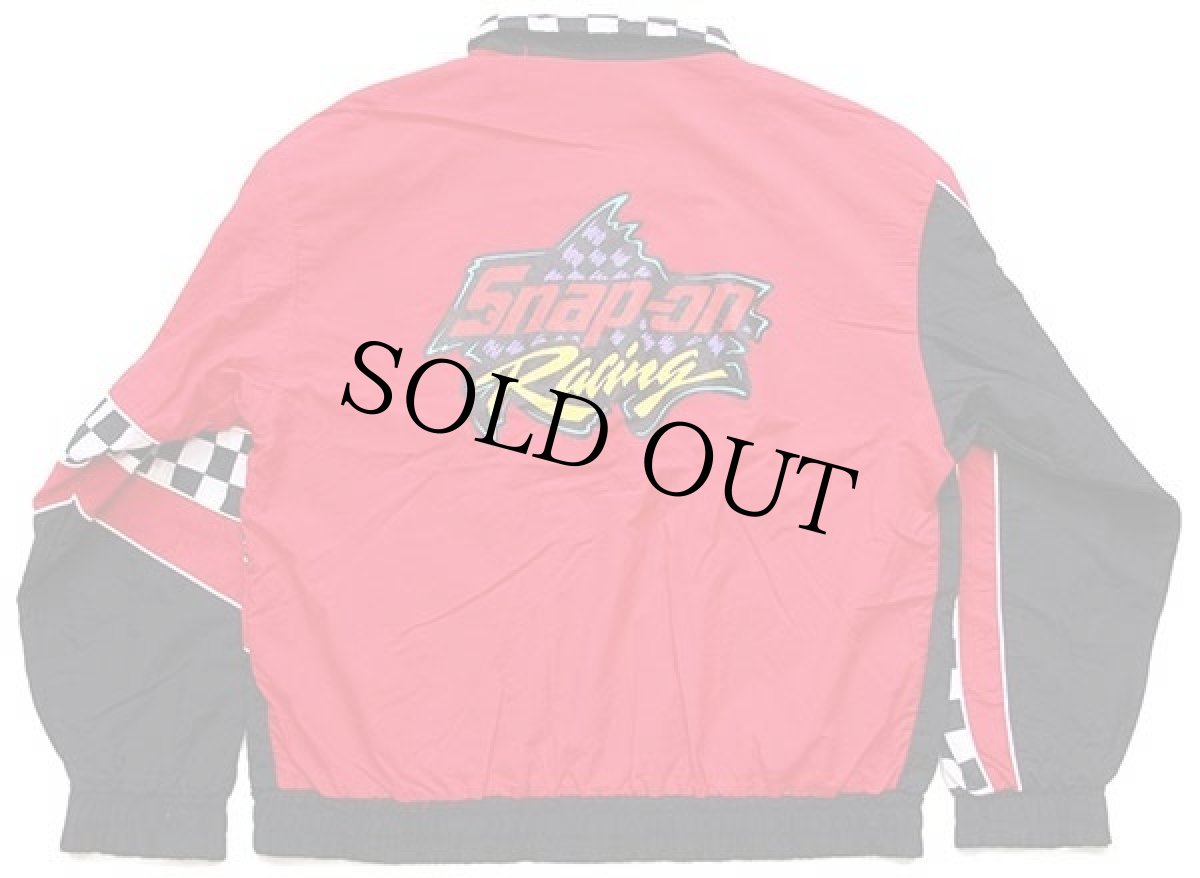 画像2: 90s USA製 swingster Snap-on Racing スナップオン チェッカーフラッグ 切り替え ナイロン レーシングジャケット 赤×黒×白 L (2)