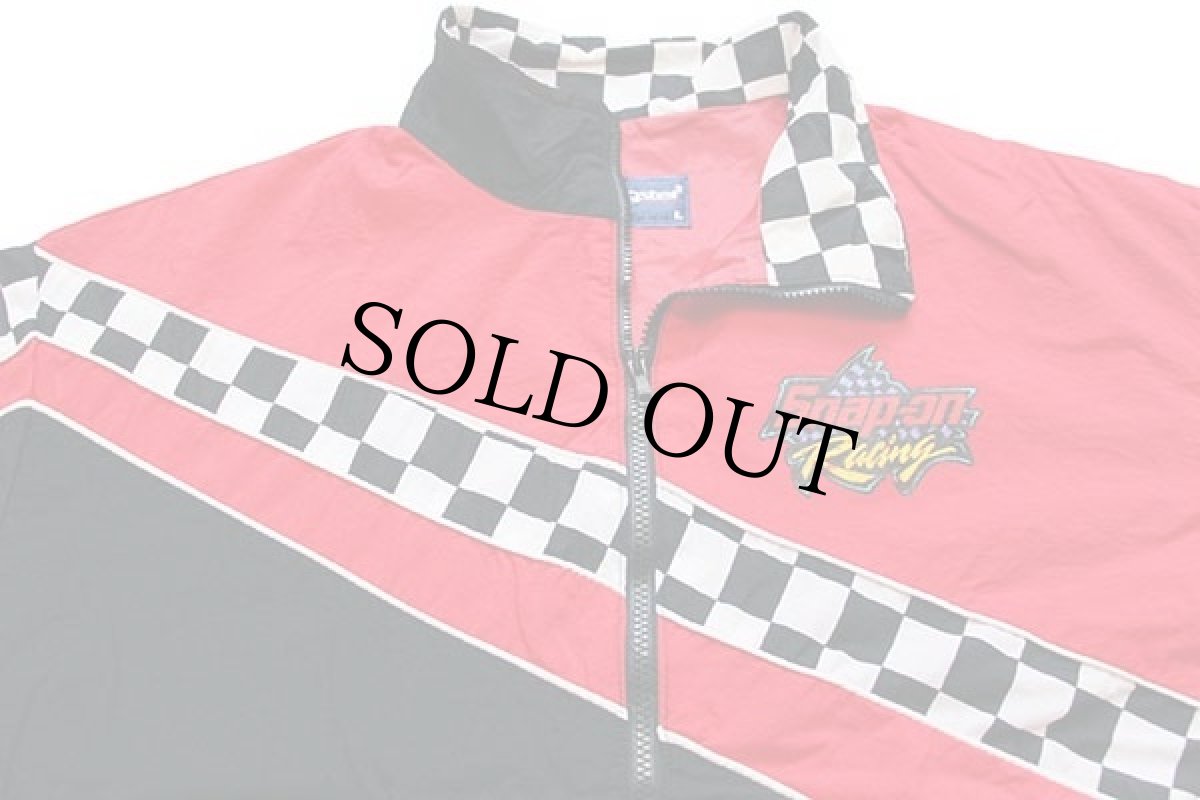 画像3: 90s USA製 swingster Snap-on Racing スナップオン チェッカーフラッグ 切り替え ナイロン レーシングジャケット 赤×黒×白 L (3)