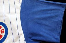 画像5: 90s USA製 MLB CHICAGO CUBS ピンストライプ ツートン 切り替え コットン ベースボールシャツ 白×青 L (5)