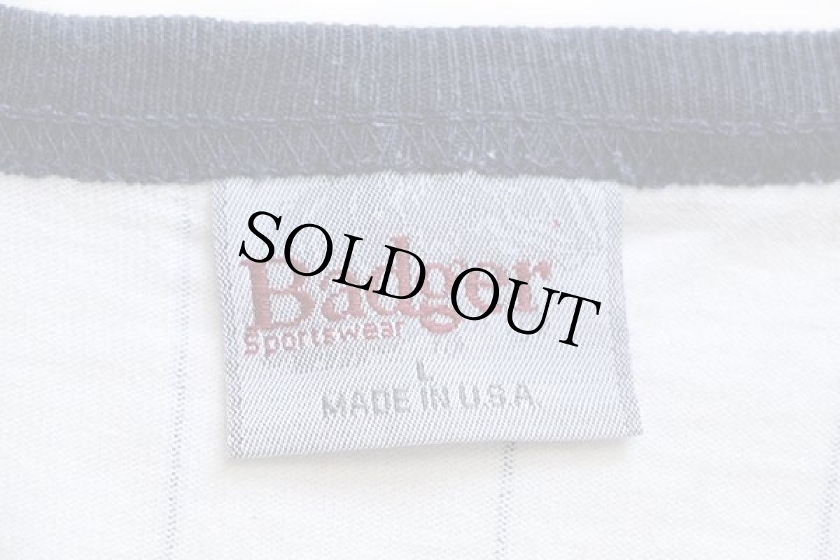 画像5: 90s USA製 Badger 99 ナンバリング ツートン ストライプ ヘンリーネック コットンTシャツ 白×紺 L (5)