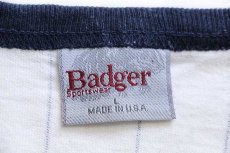 画像5: 90s USA製 Badger 99 ナンバリング ツートン ストライプ ヘンリーネック コットンTシャツ 白×紺 L (5)