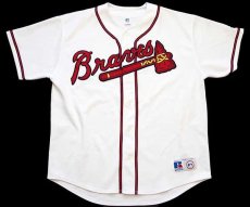 画像1: 90s RUSSELLラッセル MLB Atlanta Braves ベースボールシャツ 白 XL (1)