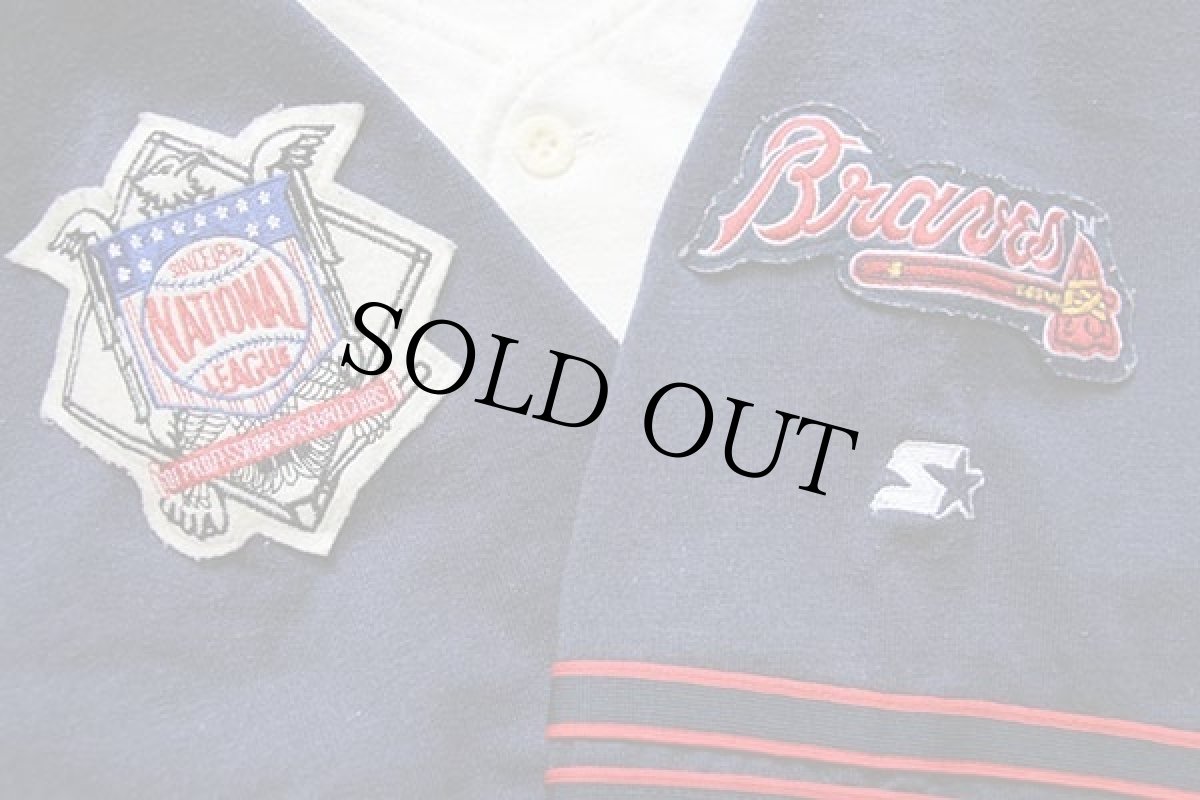 画像5: 90s USA製 STARTERスターター MLB Atlanta Braves フェルトパッチ ツートン 切り替え ベースボールシャツ アイボリー×紺 M (5)