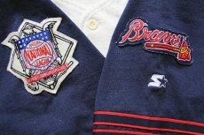 画像5: 90s USA製 STARTERスターター MLB Atlanta Braves フェルトパッチ ツートン 切り替え ベースボールシャツ アイボリー×紺 M (5)