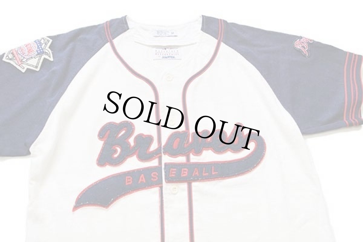 画像3: 90s USA製 STARTERスターター MLB Atlanta Braves フェルトパッチ ツートン 切り替え ベースボールシャツ アイボリー×紺 M (3)