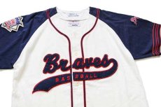 画像3: 90s USA製 STARTERスターター MLB Atlanta Braves フェルトパッチ ツートン 切り替え ベースボールシャツ アイボリー×紺 M (3)