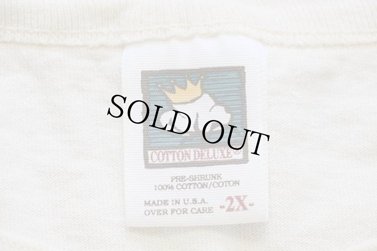 画像4: 90s USA製 GRAND SLAM ベースボール 刺繍 ツートン ヘンリーネック コットンTシャツ 生成り×赤 2X (4)