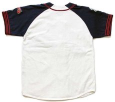 画像2: 90s USA製 STARTERスターター MLB Atlanta Braves フェルトパッチ ツートン 切り替え ベースボールシャツ アイボリー×紺 M (2)