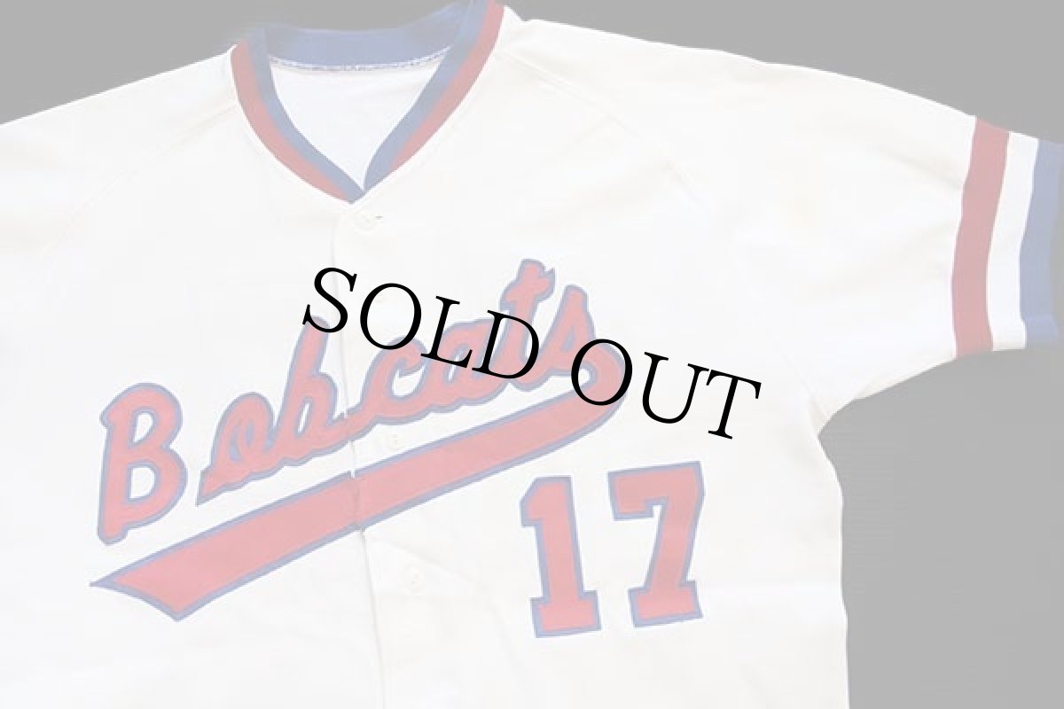 画像3: 80s USA製 RUSSELLラッセル Bobcats 17 ナンバリング ナイロン ベースボールシャツ アイボリー 44 (3)