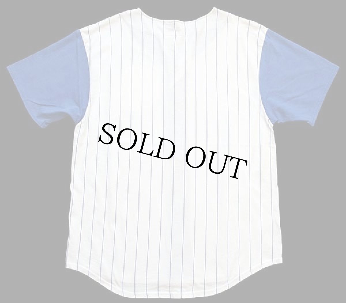 画像2: 90s USA製 MLB CHICAGO CUBS ピンストライプ ツートン 切り替え コットン ベースボールシャツ 白×青 L (2)
