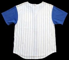 画像2: 90s USA製 MLB CHICAGO CUBS ピンストライプ ツートン 切り替え コットン ベースボールシャツ 白×青 L (2)