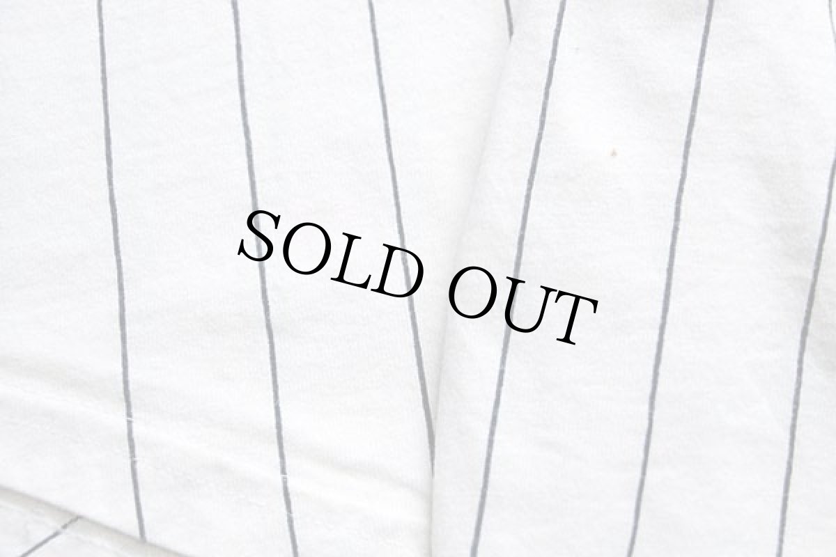 画像6: 90s USA製 Badger 99 ナンバリング ツートン ストライプ ヘンリーネック コットンTシャツ 白×紺 L (6)