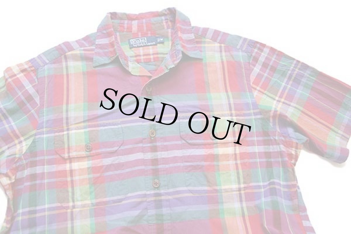 画像3: ポロ ラルフローレン マドラスチェック 半袖 コットンシャツ M★インド綿 (3)