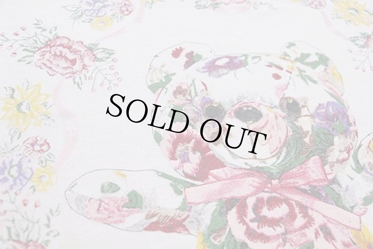 画像4: 90s USA製 MiLACA テディベア 花柄 Tシャツ クリーム (4)