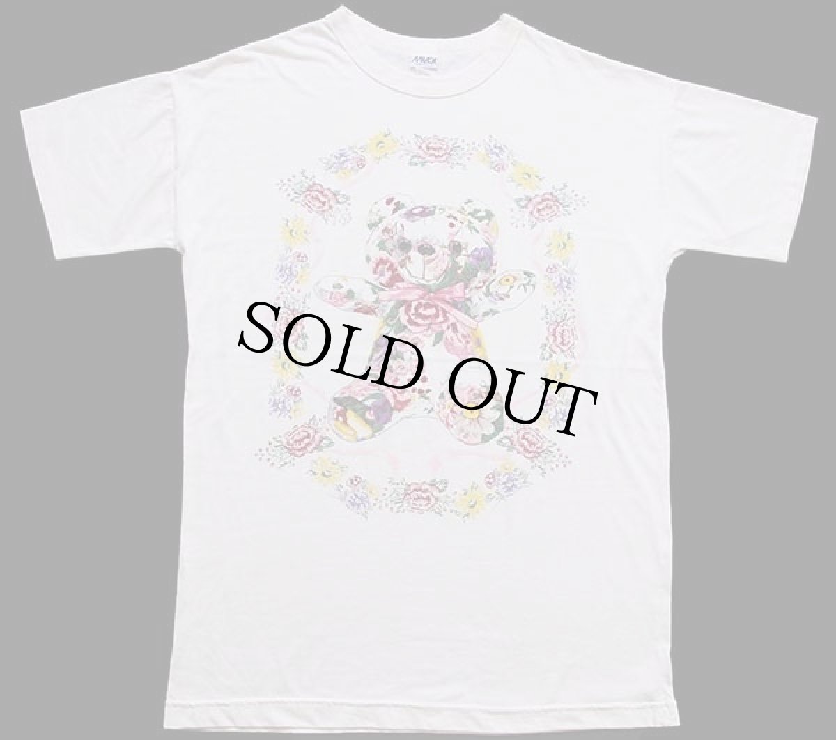 画像2: 90s USA製 MiLACA テディベア 花柄 Tシャツ クリーム (2)