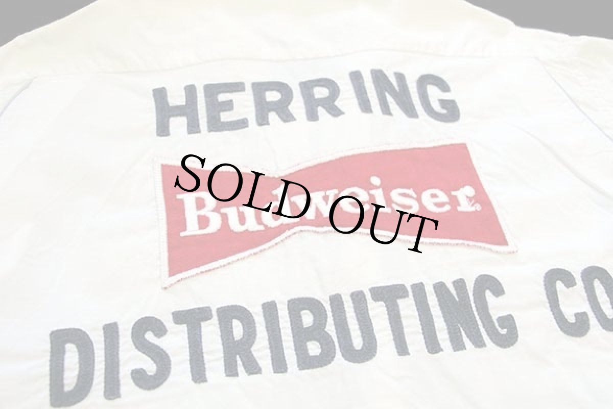 画像4: 60s USA製 Budweiserバドワイザー パッチ付き チェーン刺繍 コットン ボウリングシャツ アイボリー M (4)