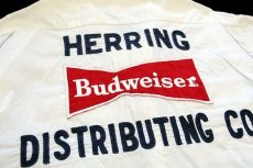画像4: 60s USA製 Budweiserバドワイザー パッチ付き チェーン刺繍 半袖 コットン ボウリングシャツ アイボリー M (4)