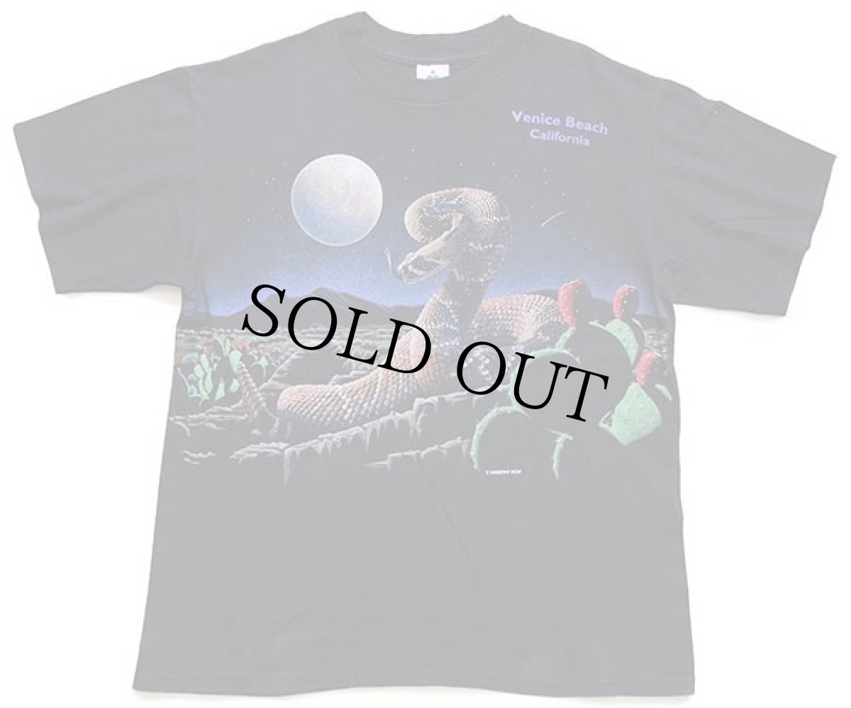 画像2: 90s USA製 Venice Beach California スネーク 両面プリント アート コットンTシャツ 黒 L (2)