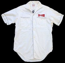 画像2: 60s USA製 Budweiserバドワイザー パッチ付き チェーン刺繍 コットン ボウリングシャツ アイボリー M (2)