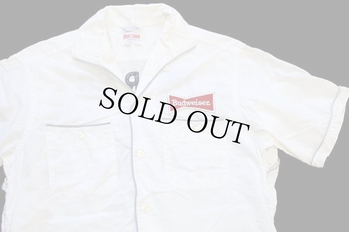 画像3: 60s USA製 Budweiserバドワイザー パッチ付き チェーン刺繍 コットン ボウリングシャツ アイボリー M (3)