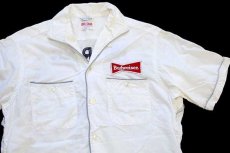 画像3: 60s USA製 Budweiserバドワイザー パッチ付き チェーン刺繍 コットン ボウリングシャツ アイボリー M (3)