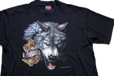 画像1: 90s USA製 HARLEY-DAVIDSON ハーレー ダビッドソン 3D EMBLEM ウルフ Tシャツ 黒 XL (1)