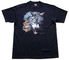 画像2: 90s USA製 HARLEY-DAVIDSON ハーレー ダビッドソン 3D EMBLEM ウルフ Tシャツ 黒 XL (2)