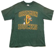 画像2: 90s USA製 The Cotton Exchange OREGON DUCKS コットンTシャツ 緑 フェード XL (2)