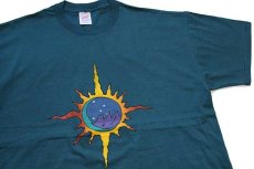 画像1: 90s USA製 Flatirons,Boulder CO. アート コットンTシャツ 青緑 XL (1)