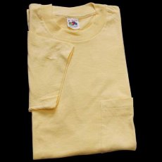 画像1: デッドストック★90s USA製 FRUIT OF THE LOOM 無地 コットン ポケットTシャツ 薄黄 M (1)