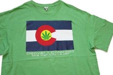 画像1: 00s Denver Colorado 州旗 ガンジャ コットンTシャツ 薄緑 XL (1)