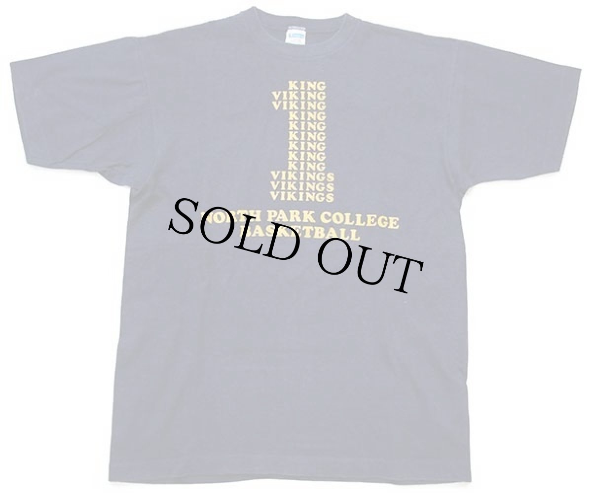 画像2: 70s USA製 Championチャンピオン VIKINGS NORTH PARK COLLEGE BASKETBALL コットンTシャツ 紺 L (2)