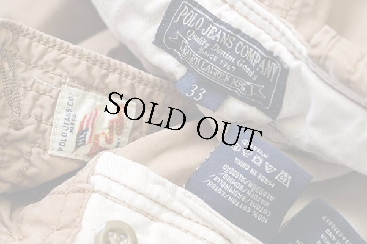 画像4: 00s POLO JEANSポロ ジーンズ ラルフローレン USED加工 コットンポプリン カーゴ ショートパンツ 薄茶 33★ショーツ (4)