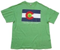 画像2: 00s Denver Colorado 州旗 ガンジャ コットンTシャツ 薄緑 XL (2)