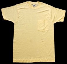 画像2: デッドストック★90s USA製 FRUIT OF THE LOOM 無地 コットン ポケットTシャツ 薄黄 M (2)