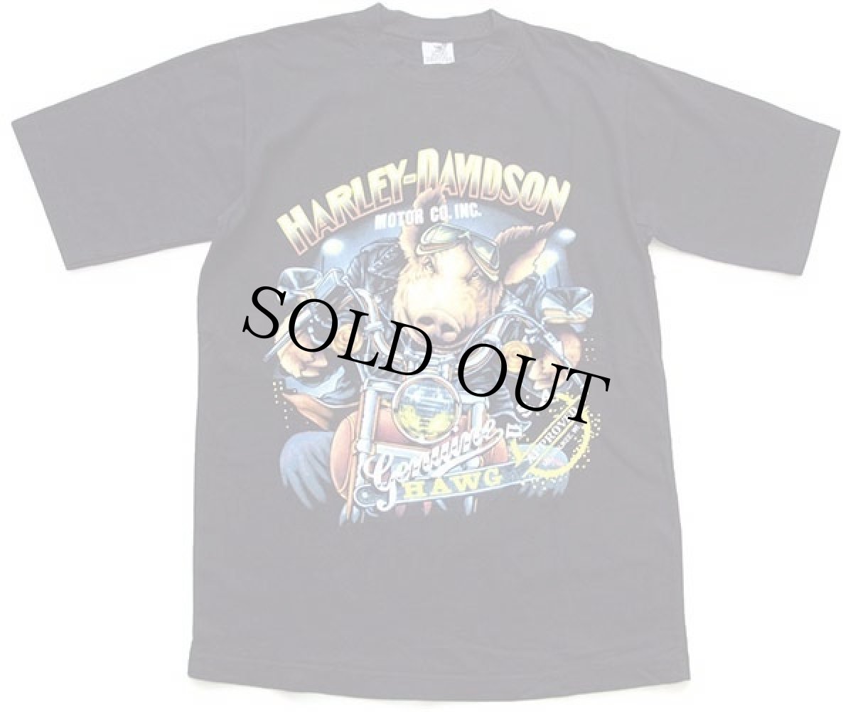 画像2: 00s HARLEY-DAVIDSON ハーレー ダビッドソン HAWG ピッグ 両面プリント コットンTシャツ 黒 (2)