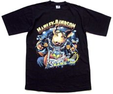 画像2: 00s HARLEY-DAVIDSON ハーレー ダビッドソン HAWG ピッグ 両面プリント コットンTシャツ 黒 (2)