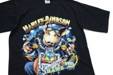 画像1: 00s HARLEY-DAVIDSON ハーレー ダビッドソン HAWG ピッグ 両面プリント コットンTシャツ 黒 (1)