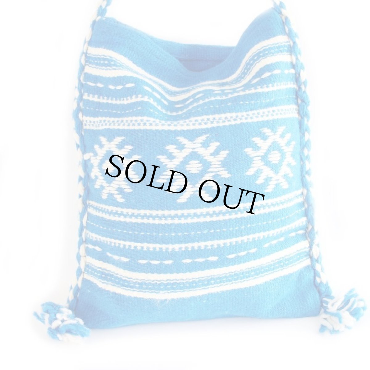 画像2: ギリシャ製 フォークロア柄 ラグ ショルダーバッグ 青×白 (2)